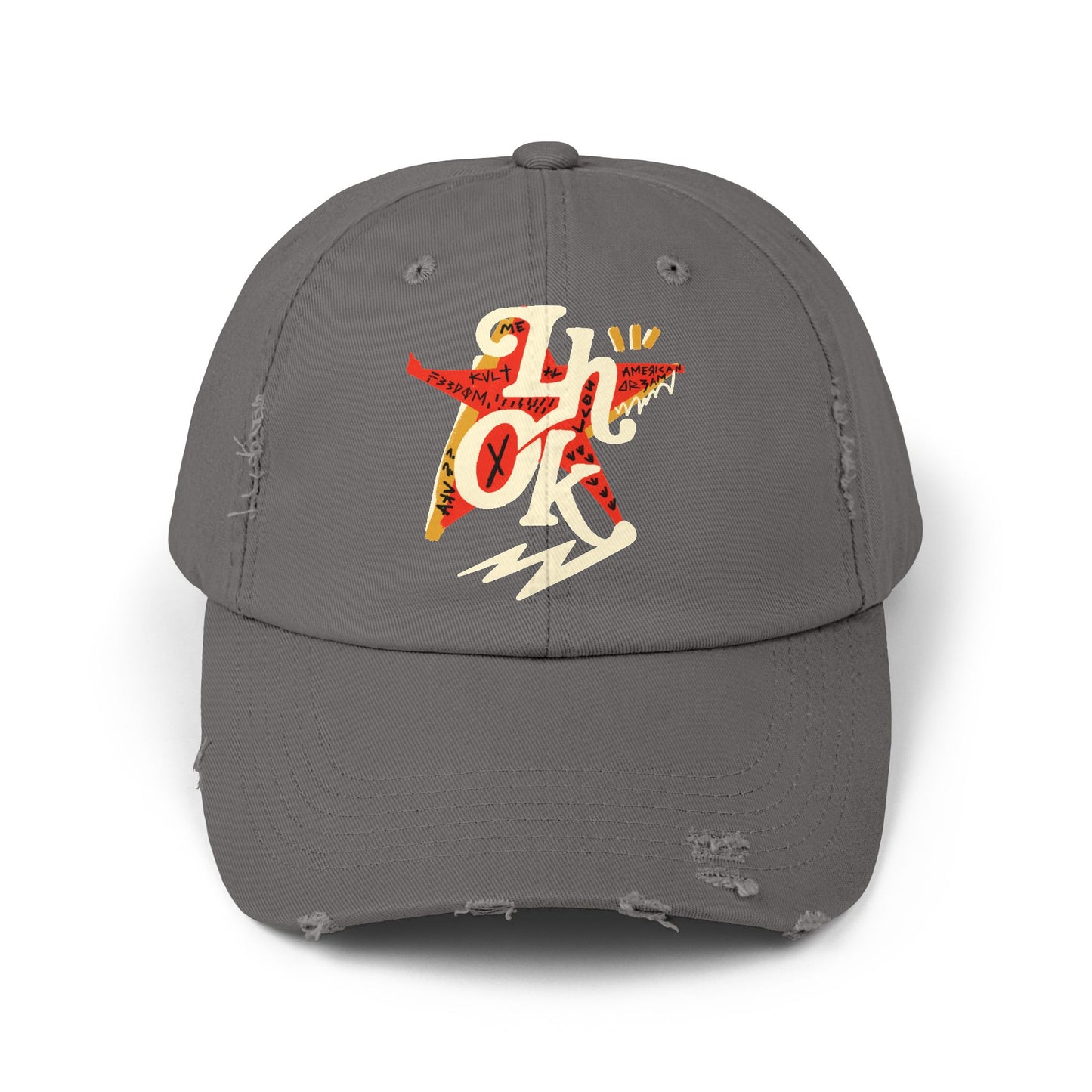 Unisex Distressed Cap with Bold Graphic Design | Casual Streetwear Hat