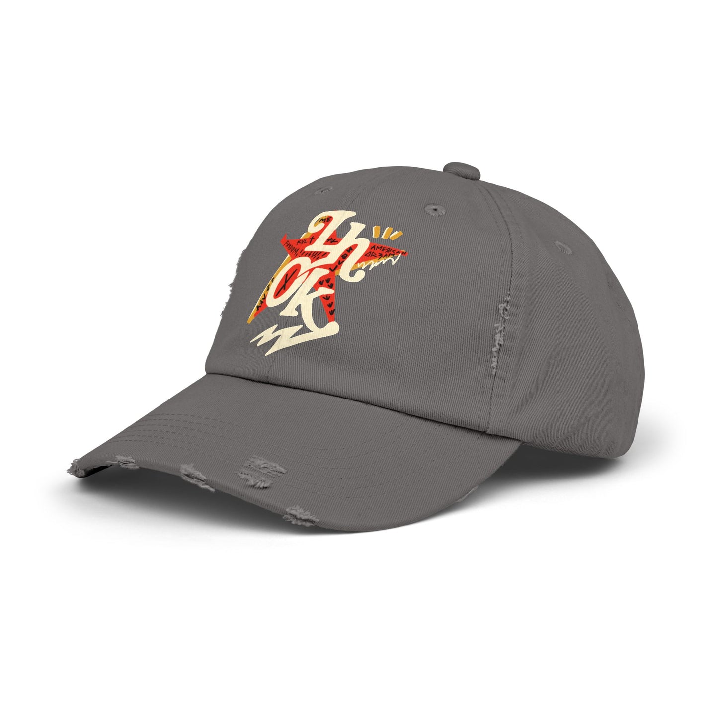 Unisex Distressed Cap with Bold Graphic Design | Casual Streetwear Hat