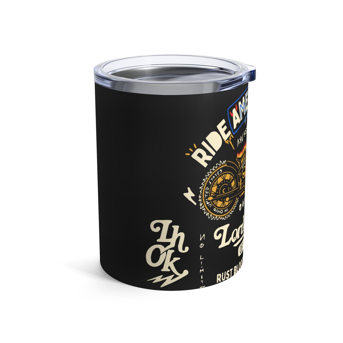 Rustic American Steel Motorcycle Tumbler - 10oz Insulated Travel Cup