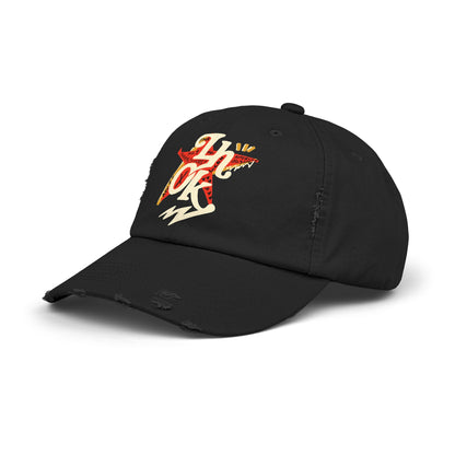 Unisex Distressed Cap with Bold Graphic Design | Casual Streetwear Hat
